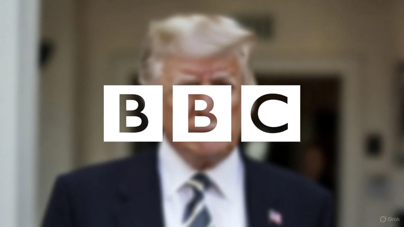 Texto de la BBC sobre un fondo borroso de Donald