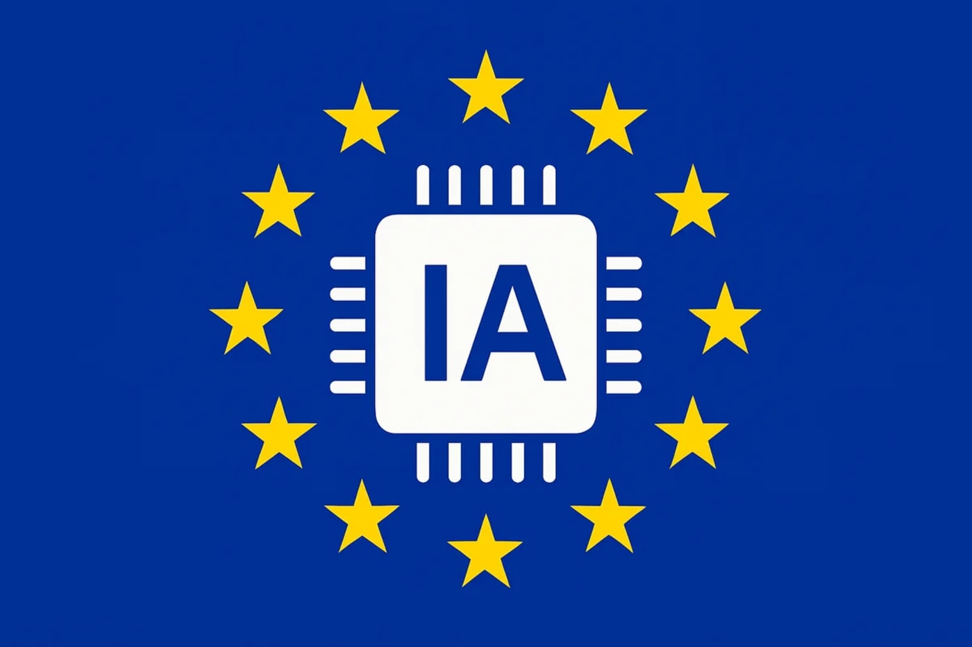 Chip IA sobre fondo azul con estrellas de la UE