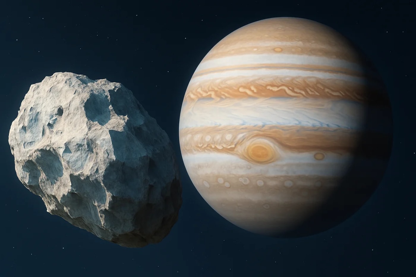 Objeto rocoso similar a un cometa o asteroide pasando cerca de Júpiter