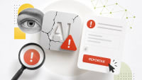 Iconos de alerta y formulario para reportar fallos de inteligencia artificial.