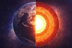 Ilustración en corte de la Tierra mostrando sus capas internas, desde la corteza hasta el núcleo