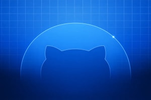 Silueta del logo de GitHub sobre fondo de cuadrícula tecnológica