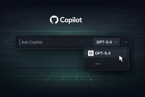 Interfaz de GitHub Copilot con el modelo GPT-5.4 seleccionado en el menú desplegable