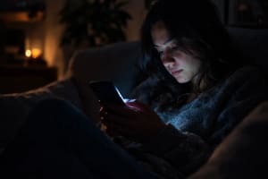 Persona sentada en un sofá mirando su teléfono