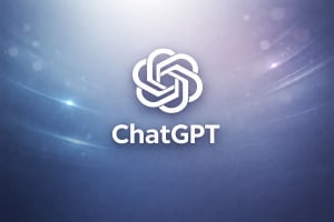 ChatGPT con logotipo centrado sobre fondo tecnológico azul