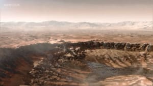 Río fluyendo en el borde del cráter Jezero en Marte