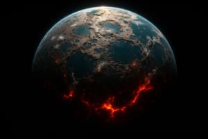 Representación de la Tierra primitiva con superficie fundida y actividad volcánica intensa
