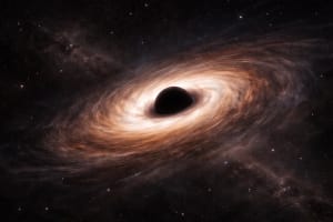 Representación de un agujero negro con disco de acreción en el espacio