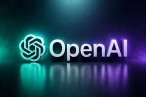 Logo de OpenAI sobre fondo tecnológico degradado
