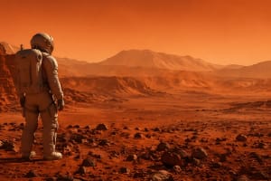 Astronauta solo en paisaje desértico tipo Marte