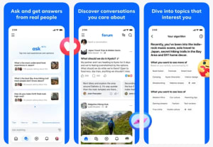 Capturas de la app Forum de Meta en teléfonos móviles