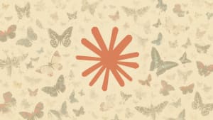 Logotipo de Claude sobre un fondo de mariposas desenfocadas