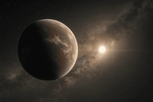 Vista realista de un exoplaneta con su estrella cercana