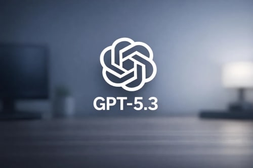 GPT-5.3 con logotipo de OpenAI sobre fondo tecnológico minimalista azul