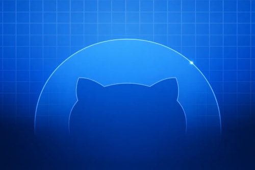 Silueta del logo de GitHub sobre fondo de cuadrícula tecnológica