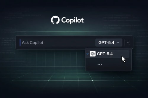 Interfaz de GitHub Copilot con el modelo GPT-5.4 seleccionado en el menú desplegable