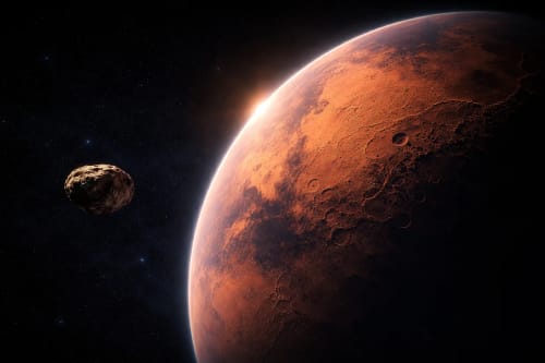 Marte con pequeño asteroide cercano