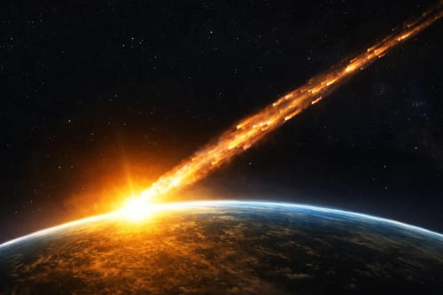 Asteroide impactando la Tierra visto desde el espacio