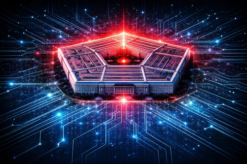 Pentágono con red digital de inteligencia artificial.