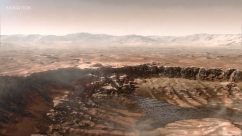 Río fluyendo en el borde del cráter Jezero en Marte