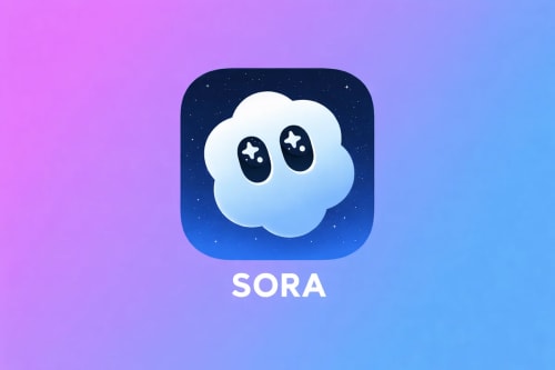 Logo de Sora con nube estilizada sobre fondo degradado en tonos azul y púrpura