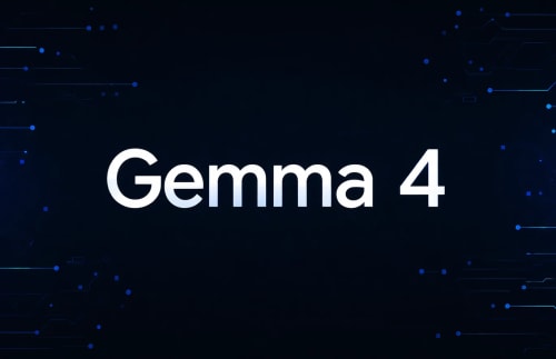 Pantalla con el nombre Gemma 4 sobre fondo tecnológico oscuro