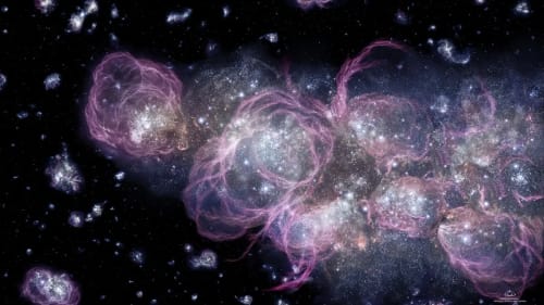 Representación del universo temprano durante la formación de las primeras estrellas