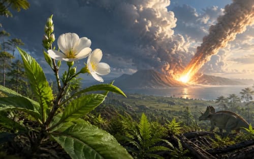 Impacto de asteroide y plantas prehistóricas sobreviviendo