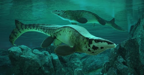 Reconstrucción artística de Tylosaurus rex en el mar Cretácico