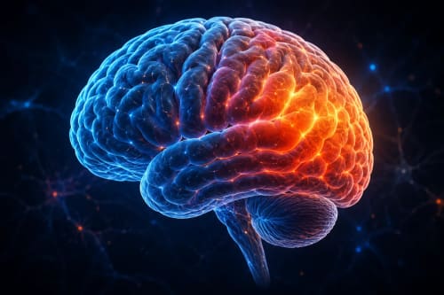 Representación digital de un cerebro humano iluminado