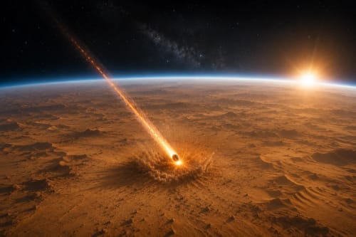 Meteorito impactando un planeta desértico