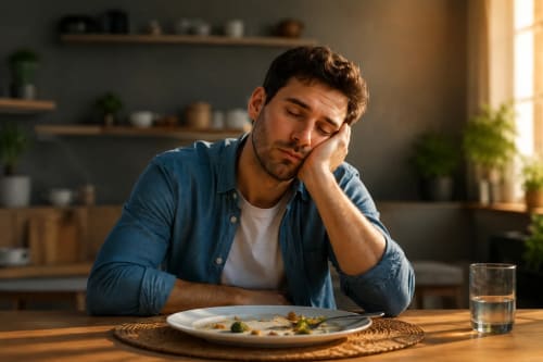 Hombre con sueño después de comer