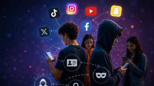Adolescentes usando redes sociales y riesgos de privacidad digital
