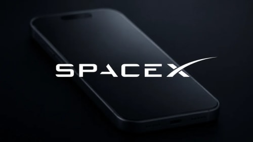 Logo de SpaceX sobre un teléfono difuminado.