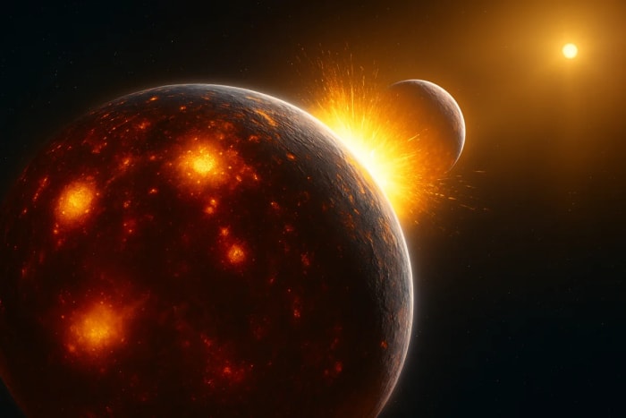 Representación del impacto entre la Tierra primitiva y el protoplaneta Tea