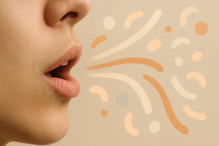 Boca humana emitiendo ondas acústicas