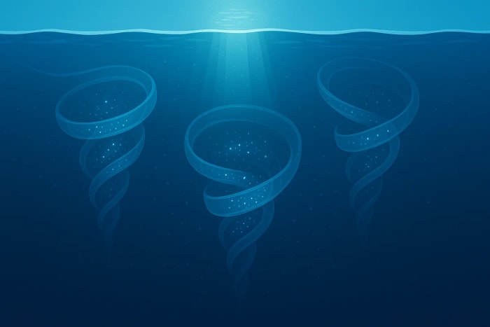 Remolinos submarinos atrapando microplásticos en profundidad