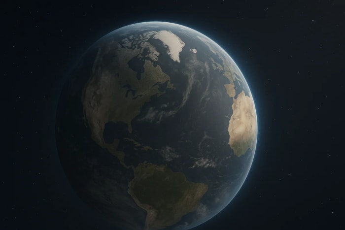 Vista parcial de la Tierra desde el espacio mostrando el hemisferio norte con tonos más apagados