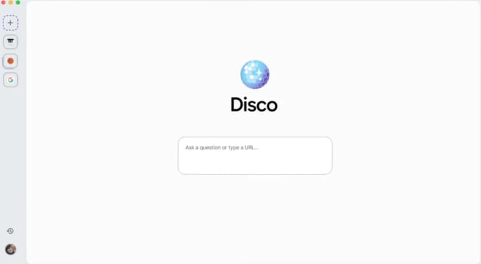 Interfaz inicial de Disco, el navegador experimental de Google basado en inteligencia artificial
