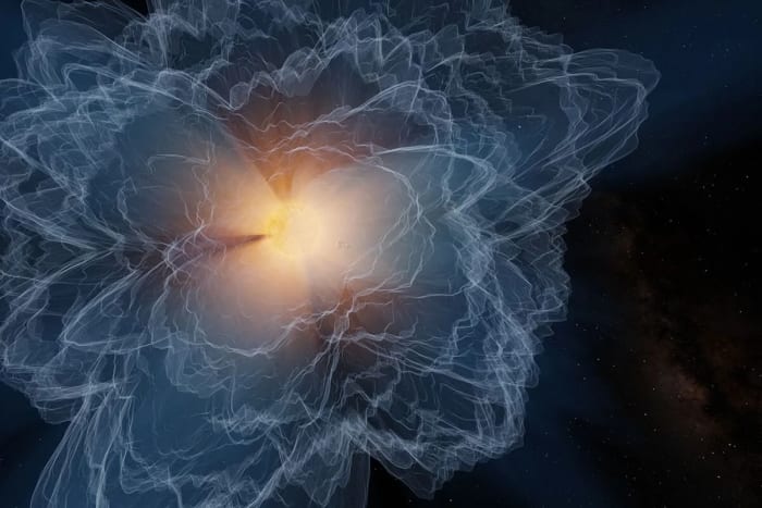 Representación artística de la superficie de Alfvén en el límite de la atmósfera solar