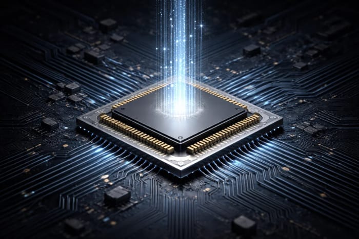 Chip visto desde arriba sobre una placa base