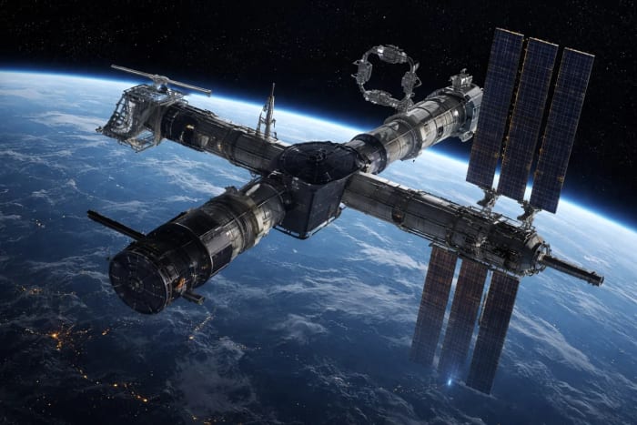 Centro de datos orbital con grandes paneles solares