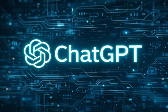 Logo de ChatGPT en fondo tech azul
