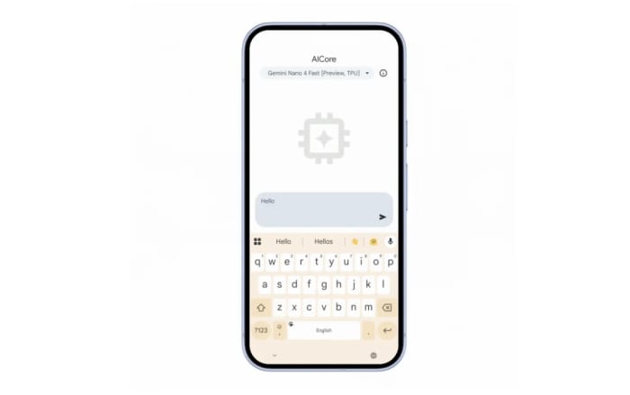 Interfaz de AI Core en Android con modelo Gemini Nano en un smartphone