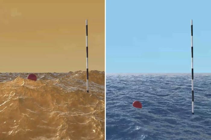 Simulación de olas en la Tierra y en Titán bajo la misma brisa