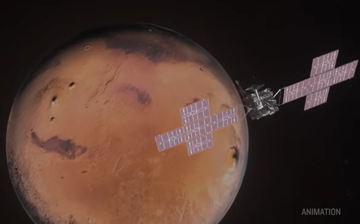 Sonda Psyche de la NASA realizando maniobra de asistencia gravitatoria cerca de Marte