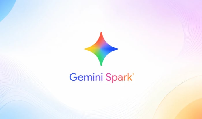 Logo de Gemini Spark sobre fondo abstracto con diseño minimalista