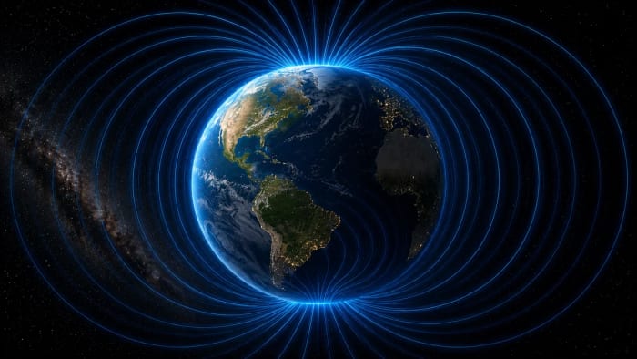 Líneas del campo magnético terrestre vistas desde el espacio