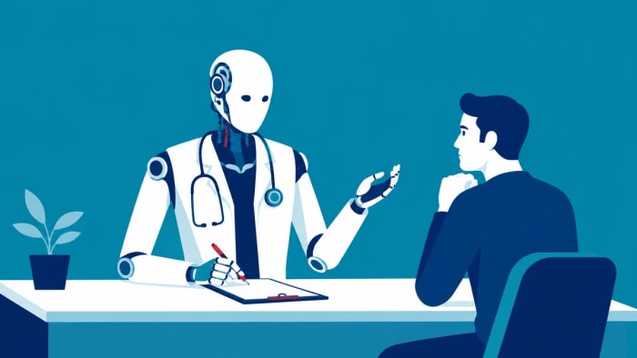 Robot médico atendiendo a un paciente