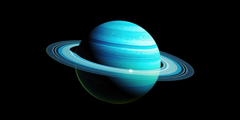Imagen de Urano mostrando su color azul verdoso, resultado de la atmósfera rica en metano.